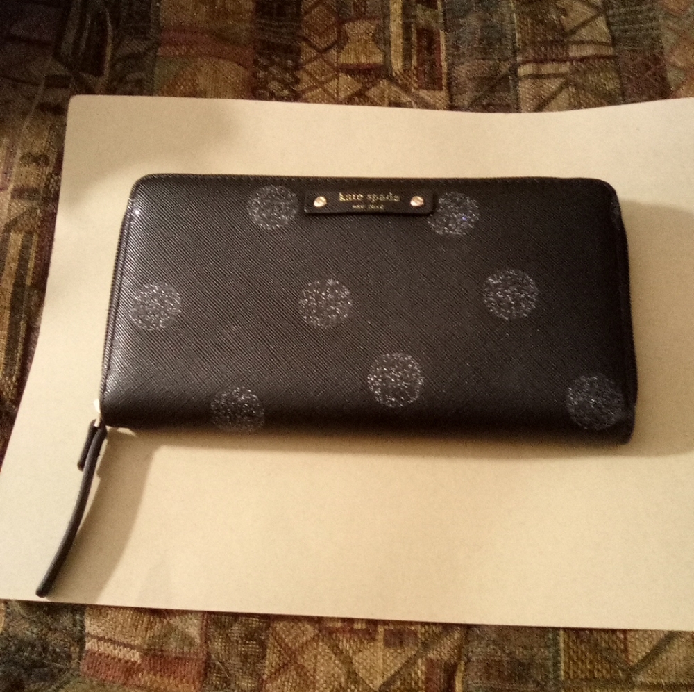 Kate Spade Haven Lane Neda Black Dot Wallet Zip Around
